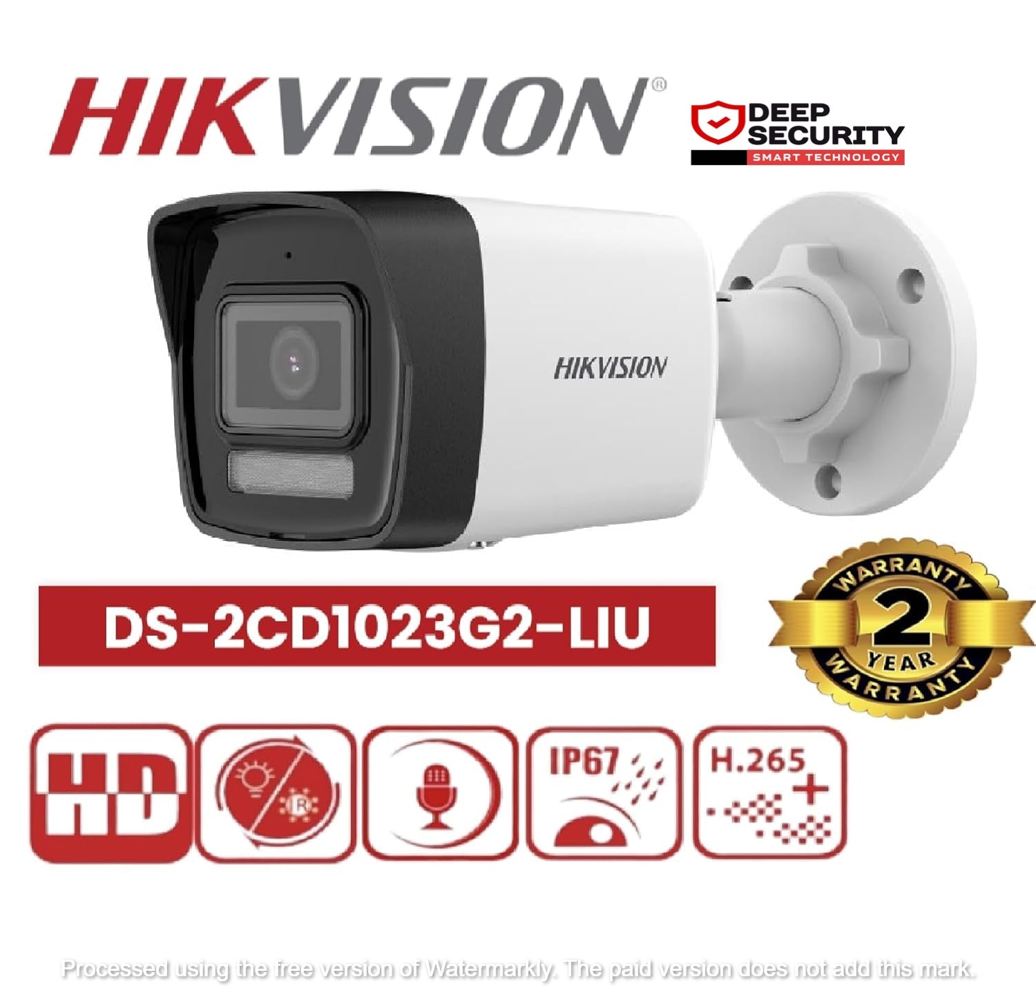 HIKVISION 2 MP Wireless 1080P Smart Hybrid Light Outdoor Bullet Network IP CCTV Camera Built-in Mic with Day/Night Color Vision, Motion Detection [DS-2CD1023G2-LIU